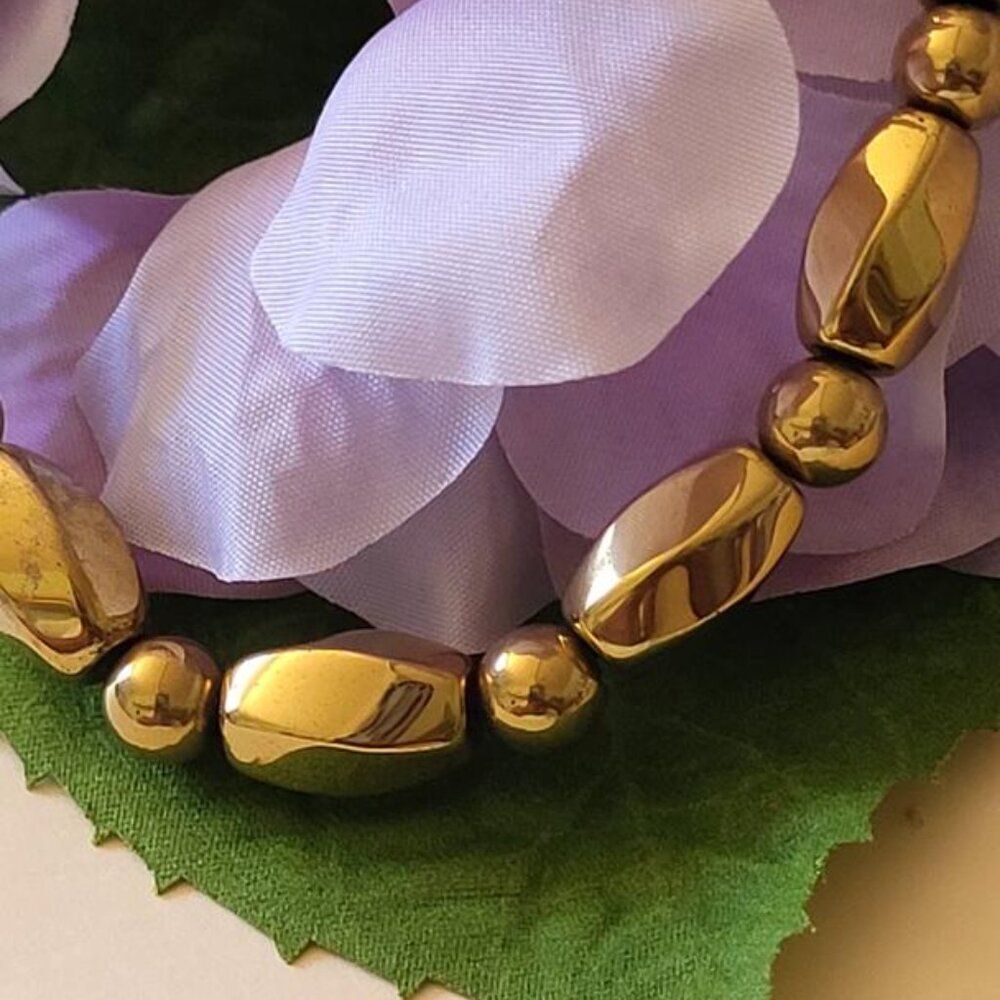 New, Golden Plated Hematite Beaded Stretch Bracelet, 352.50ftw